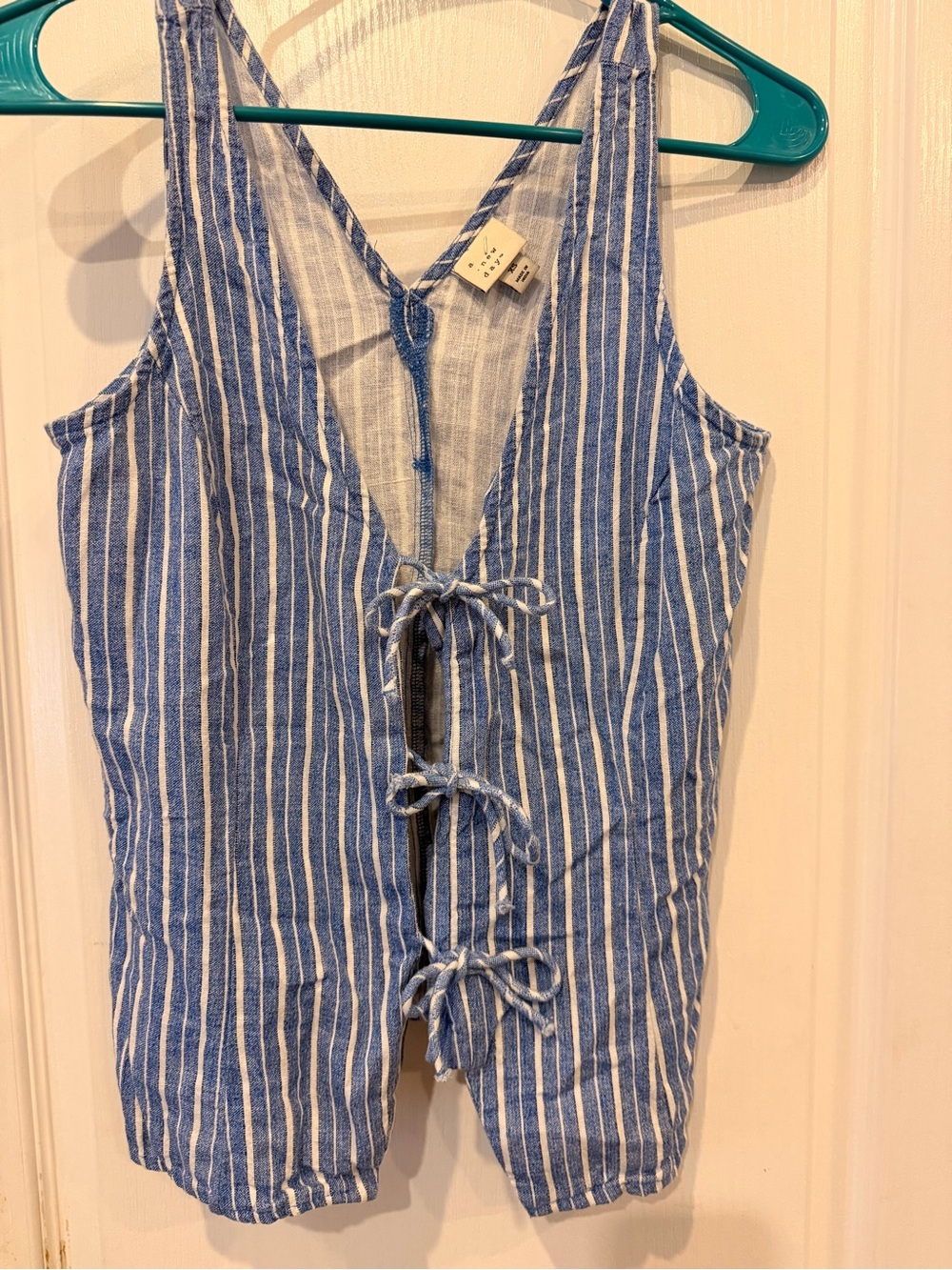 A New Day Blue and White Striped Tie-Front Tank